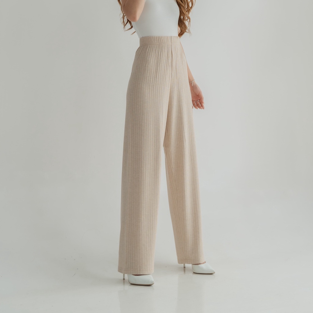 SURRELL - Cassey Knit Pants -  Highwaist Kulot Panjang Loose Pants Basic Strech Premium Korean