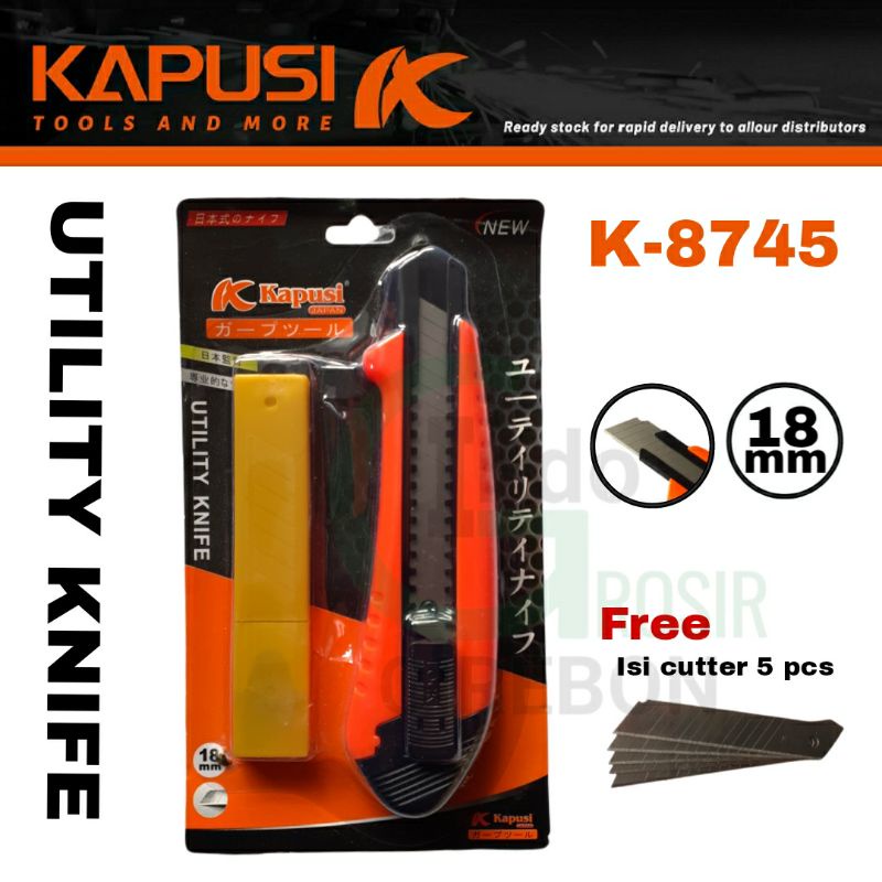 KAPUSI Pisau Cutter Besar Free Isi Cutter 5pcs Pemotong Kertas Buble Kabel K-8745