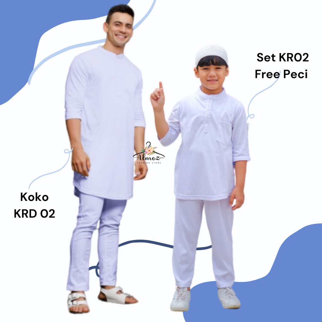 Setelan kurta kaos Kemeja koko Anak putih raggakids manasik haji | setelan koko dan celana free peci