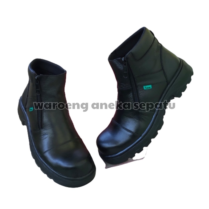 Sepatu Boots Safety Zippers Pria Kulit Resleting Ujung Besi Kerja Kantor Formal SPBU Pabrik Boot Sav