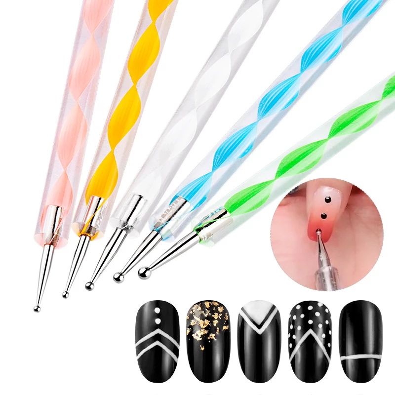 Dotting Tools Nail Art Kuku Lukis Kutek Gel Pen Wood Acrylic Titik isi 5 Dotting and Painting Nail Art Tools