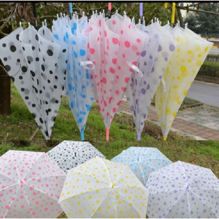 Promo Payung Korea Transparan Motif Warna Warni PVC Berkualitas