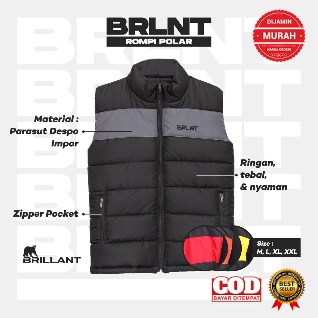 PROMO !! JAKET TERLARIS TERMURAH /Brillant - Polar Rompi Pria Strip Hitam Abu Merah Orange Kuning Uk