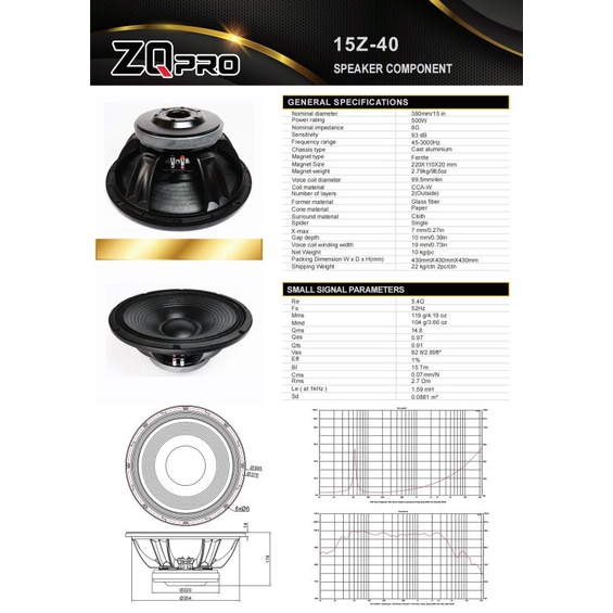 Speaker Kompone ZQPRO 15Z-40 15 inch