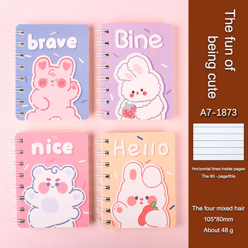 A7  Rollover Coil Buku Notebook Mini Kartun Lucu Mini Notebook Diary Portable Notebook Journal Alat Tulis-Le-Lucu Kelinci🐇