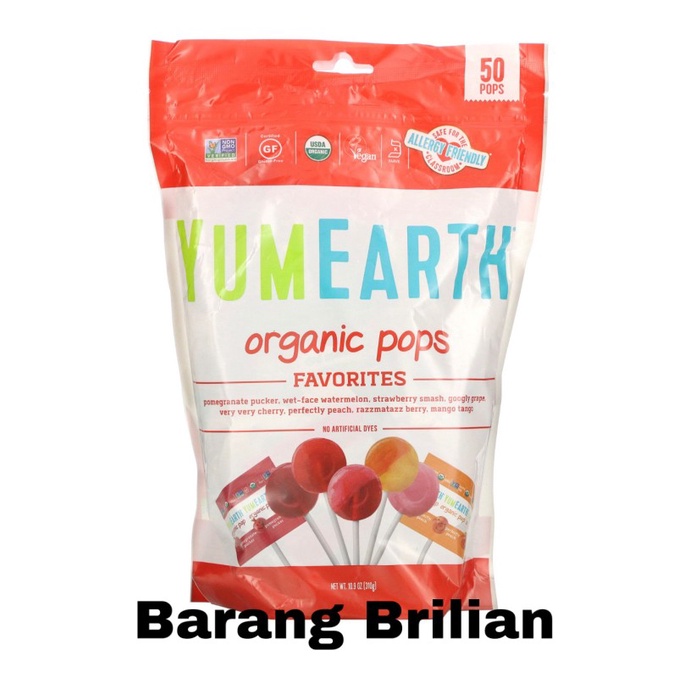 

YumEarth Yum Earth organic pops permen gluten free halal favorites - 14 organic pops