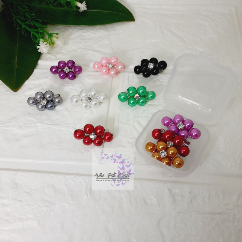 Bros dagu mutiara mini bross aksesoris hijab kecil dan box penyimpanan