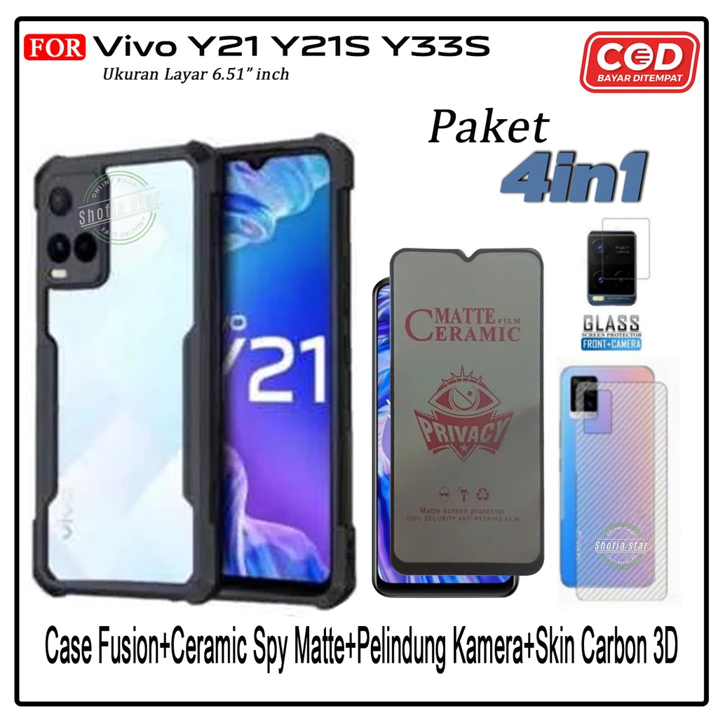 Paket 4in1 Case Vivo Y21 Y21s Y21a Y21t Y33s Y33t Softcase Fusion Shockproof Protect Casing