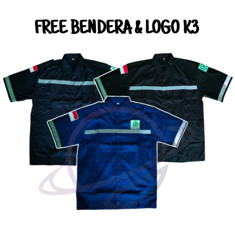 seragam kerja katelpak atasan lengan pendek wearpack safety free logo k3 dan bendera