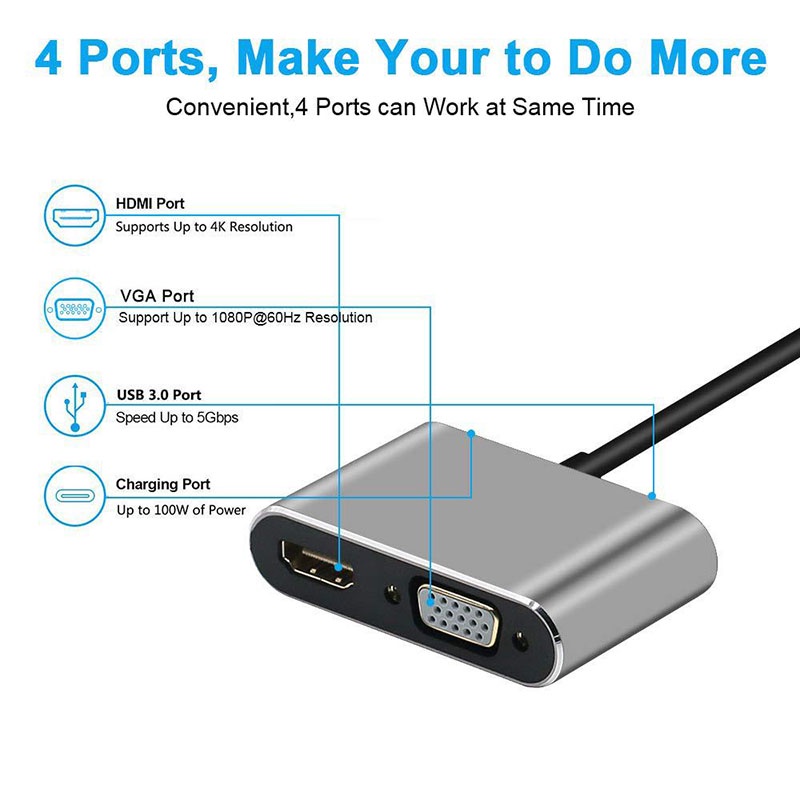 Mipanda Kabel Converter USB 3 In 1 Type C To HDMI - Type C - USB 3.0 4 IN 1 USB C Type C To HDMI 4K VGA USB3.0 Audio And Video Adapter With PD 87W Fast Charger Image 2
