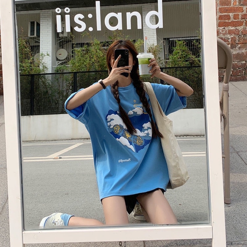 AMBER Kaos Atasan Wanita Lengan Pendek Oversize Printed T-shirt Baju Wanita Kekinian Korean Style