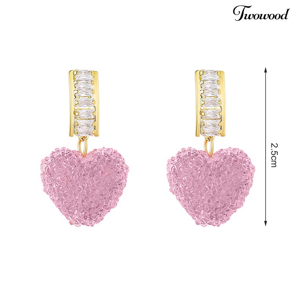 1 Pasang Anting Stud Liontin Geometris Kubik Zirkonia Anti Pudar Warna Pink Fudge Love Untuk Wanita