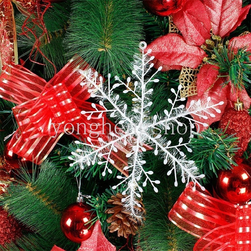 30pcs / set Ornamen Gantung Bentuk Snowflake Untuk Dekorasi Pohon Natal