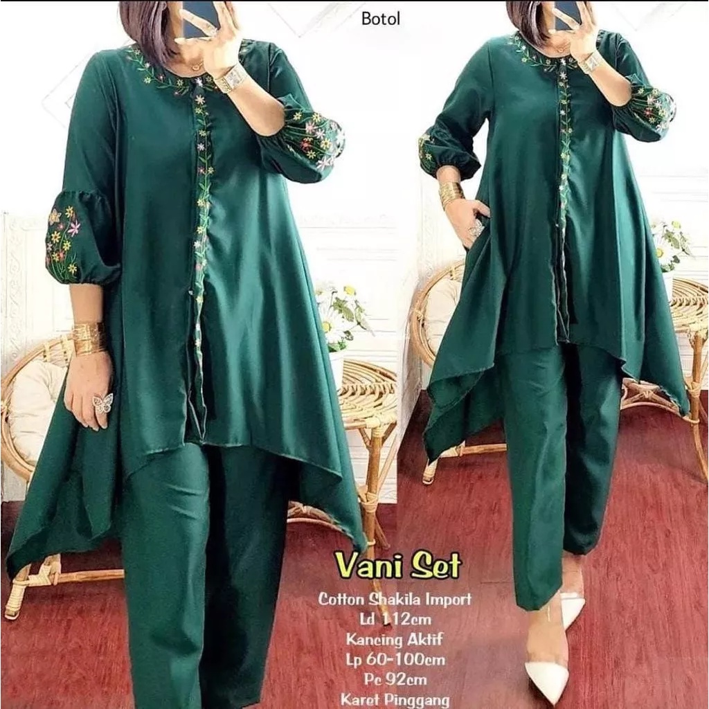 Vany Set / Setelan Wanita Terbaru 2022 Tunik Dan Celana Bahan Shakila Aplikasi Bordir / Pakaian Set 