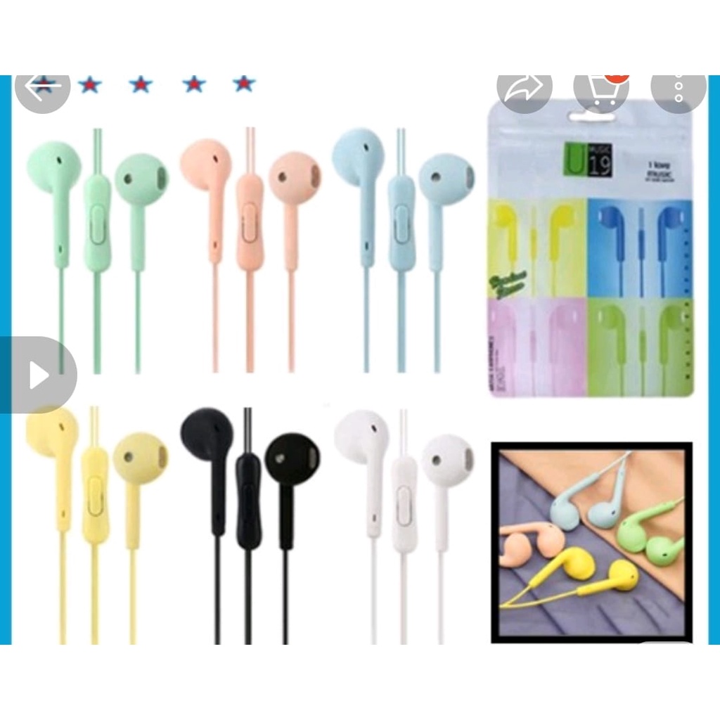 Headset Macaron Matte Colorfull U19 Hifi Stereo Extra Bass/earphone handsfree handfree