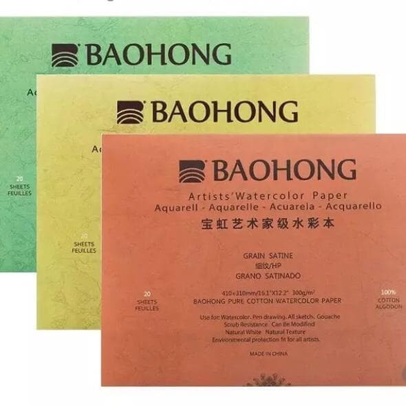 

[COD] Baohong Artist watercolor paper pad 20lbs 300gsm HP/CP/R size 410x310 - Cold Pressed