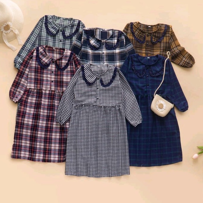 Gamis Anak Flanel 1-6Tahun | Gamis Anak Lebaran 2023 Kekinian | Gamis anak Motif kotak kotak