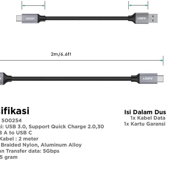 Aukey Cable 2M Braided Type C USB 3.0 - 500254