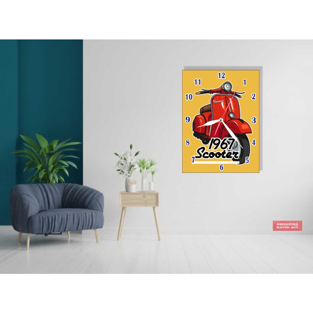 Poster Vespa Dekorasi Gambar Vintage Jam Dinding Besar