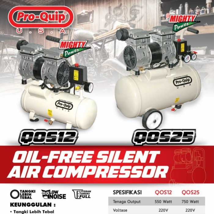 QOS25 COMPRESSOR KOMPRESOR TANPA OLI OILES SILENT 1HP PROQUIP QOS25