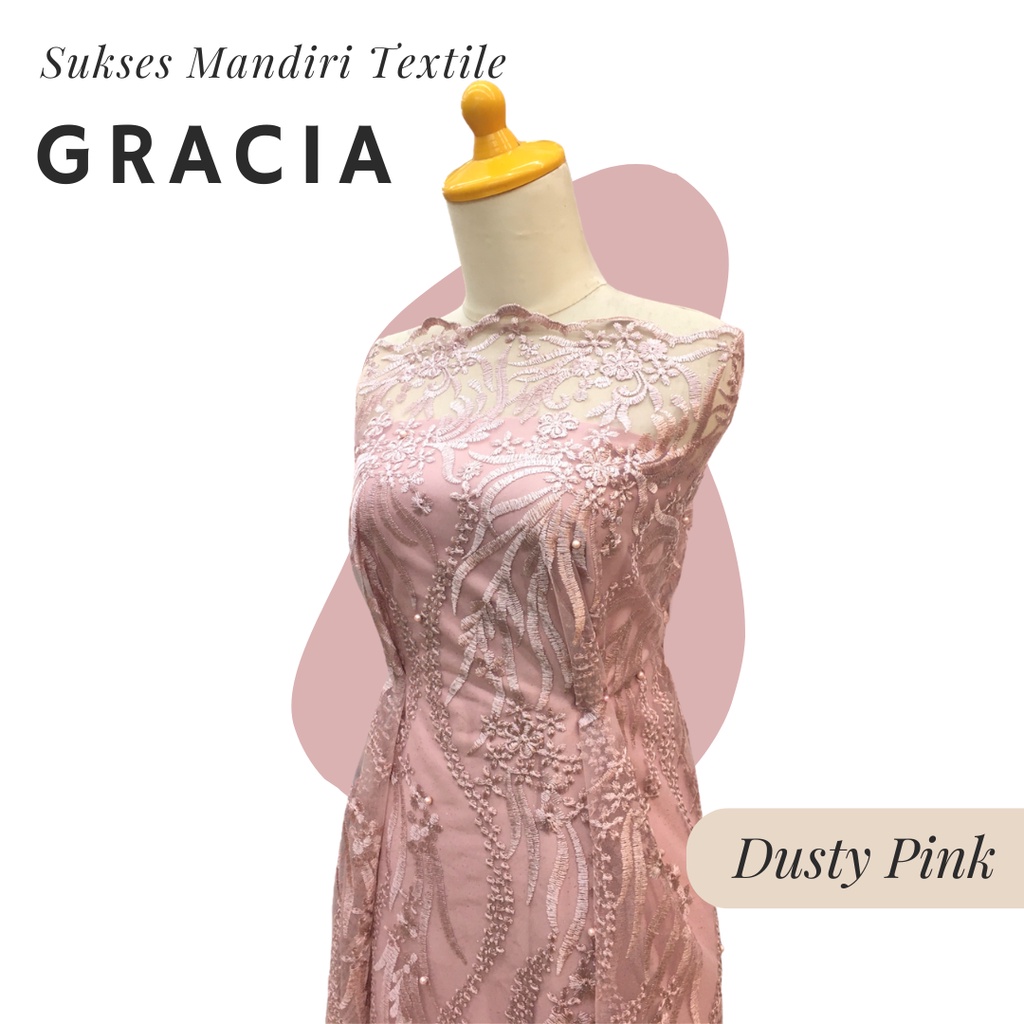 [GRACIA] Brukat Tile Premium Mewah Warna Dusty Pink Muda | Harga ½ meter = 50 cm (Bahan Dress Brides