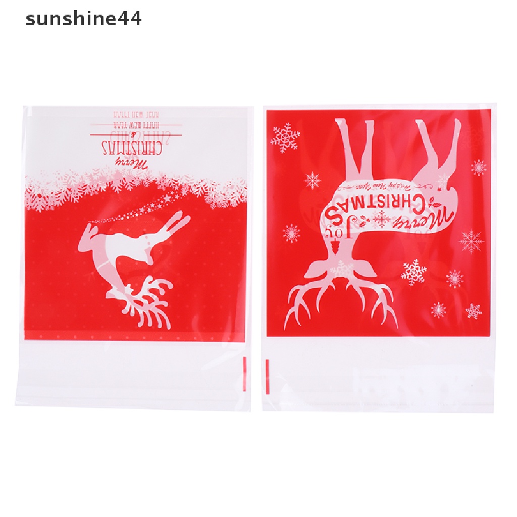 Sunshine 100Pcs Kantong Plastik Permen / Kue Motif Santa Claus / Kepingan Salju Diy