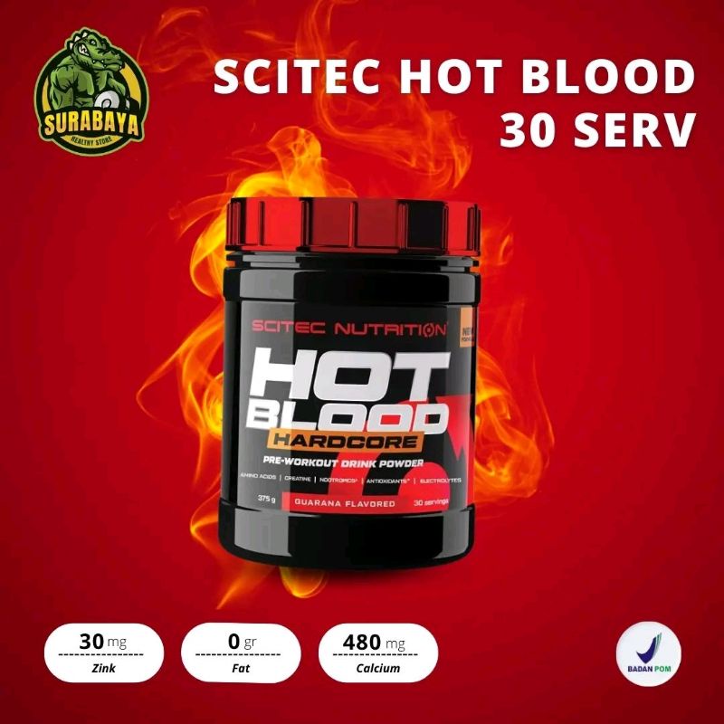 SCITEC NUTRITION HOT BLOOD HARDCORE 30 SERVING PRE WORKOUT STIMULANT 3.0 BPOM PREWORKOUT PRE-WORKOUT