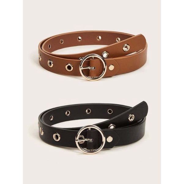 round metal grunge belt circle / sabuk bulat bundar bunder ikat pinggang mata kucing coklat putih hitam belt ring Harajuku punk ghotic