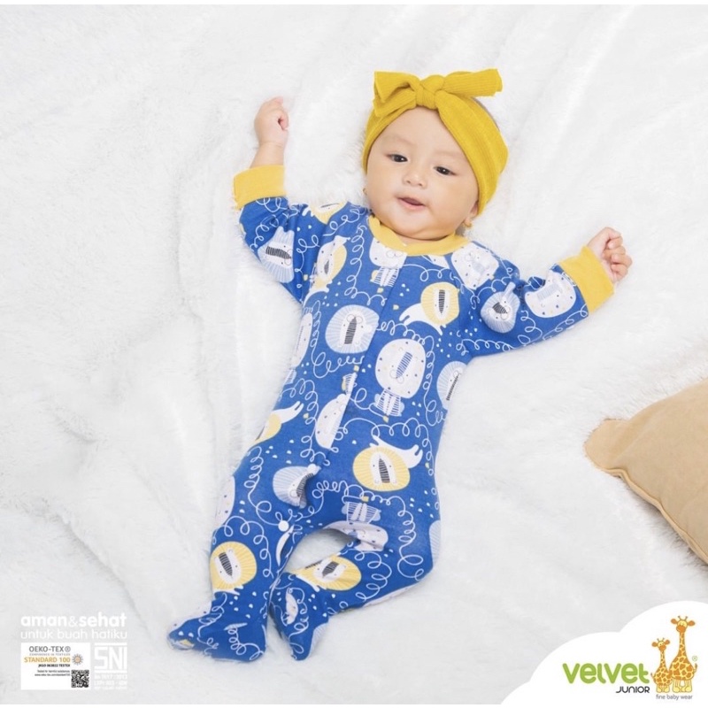 Jumsuit Bayi Buka &amp; Tutup Kaki NB Velvet Junior / Baju Bayi Laki Laki &amp; Perempuan