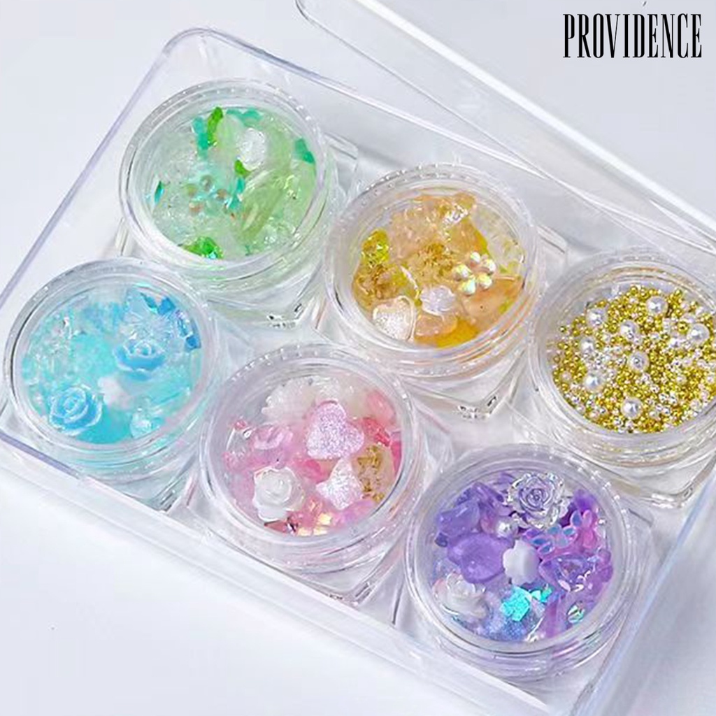 Providence 1 Kotak Mutiara Imitasi Bentuk Pita / Hati / Bunga Mawar / Beruang Bahan Resin Untuk Dekorasi Nail Art