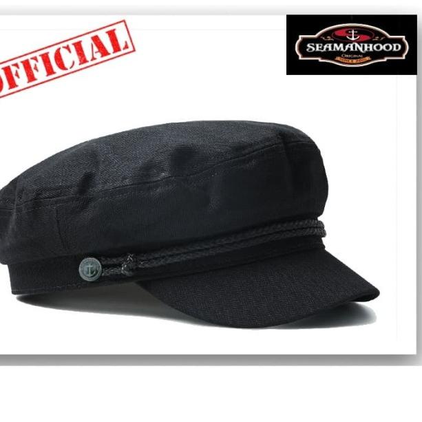 Fiddler Cap/ Topi Pelaut/ Topi Sailor/ Topi kapten Black/Grey Polos - 56cm