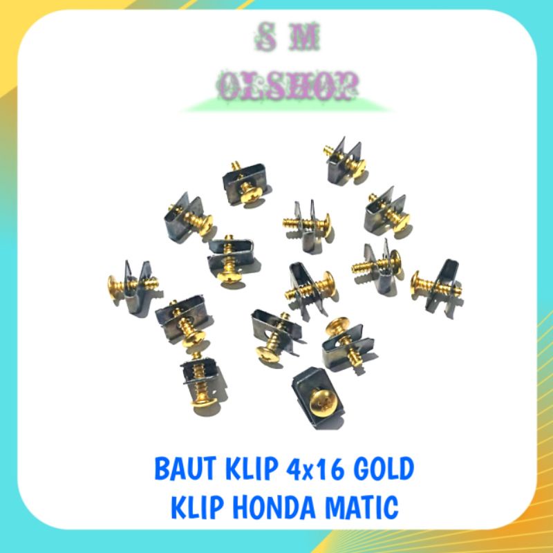 20 PCS BAUT Klip Honda Matic 4x16 WARNA GOLD Baut Klip Motor Honda Matic Baut Body Honda Matic Beat Vario Scoopy M4x16