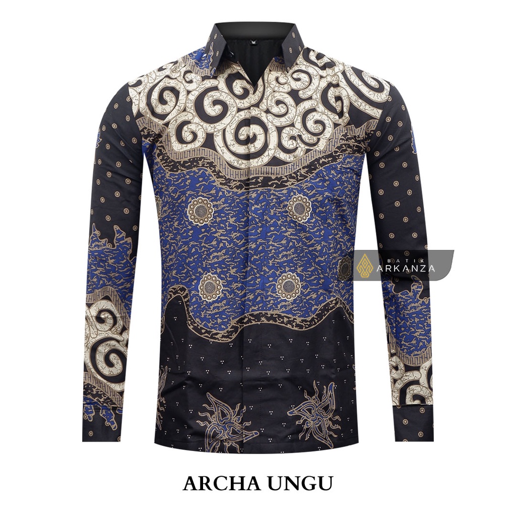 BATIK ARKANZA Motif ARCHA UNGU Kemeja Batik Pria Casual Lengan Panjang Slim Fit Premium