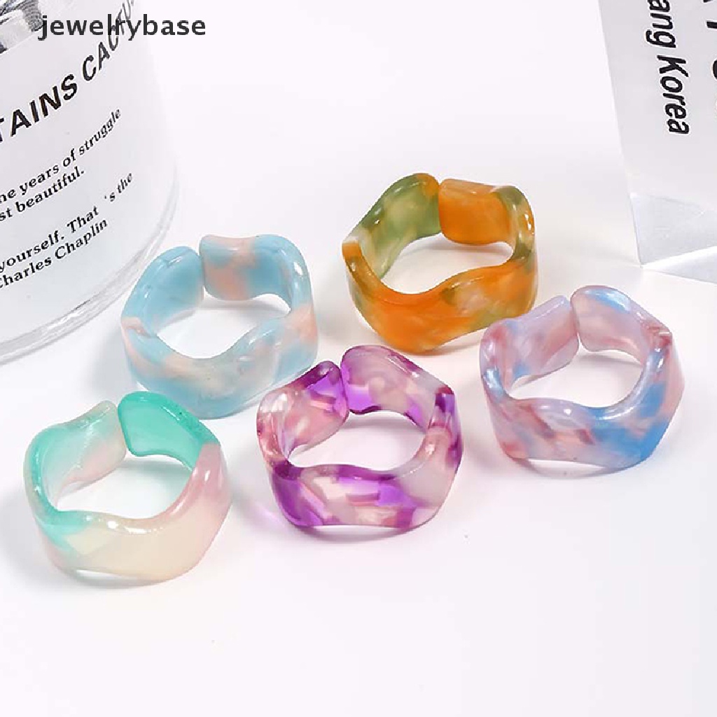 Set Cincin Bentuk Bulat Persegi Geometris Bahan Resin Akrilik Aksen Kristal Berlian Imitasi Untuk Wanita