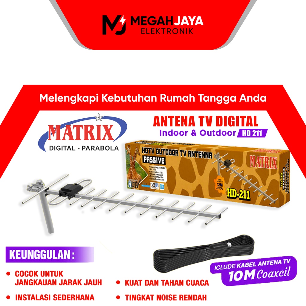 [COD READY] MATRIX ANTENA TV DIGITAL + BOOSTER HD211 / HD 211 / HD-211 (FREE KABEL) GARANSI RESMI