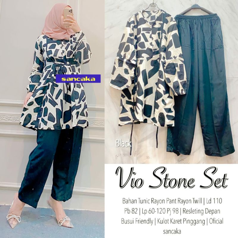 SETELAN SET KULOT BUSANA BAJU WANITA KATUN RAYON MIX TWILL VIO STONE ORI BY SANCAKA PREMIUM ORIGINAL