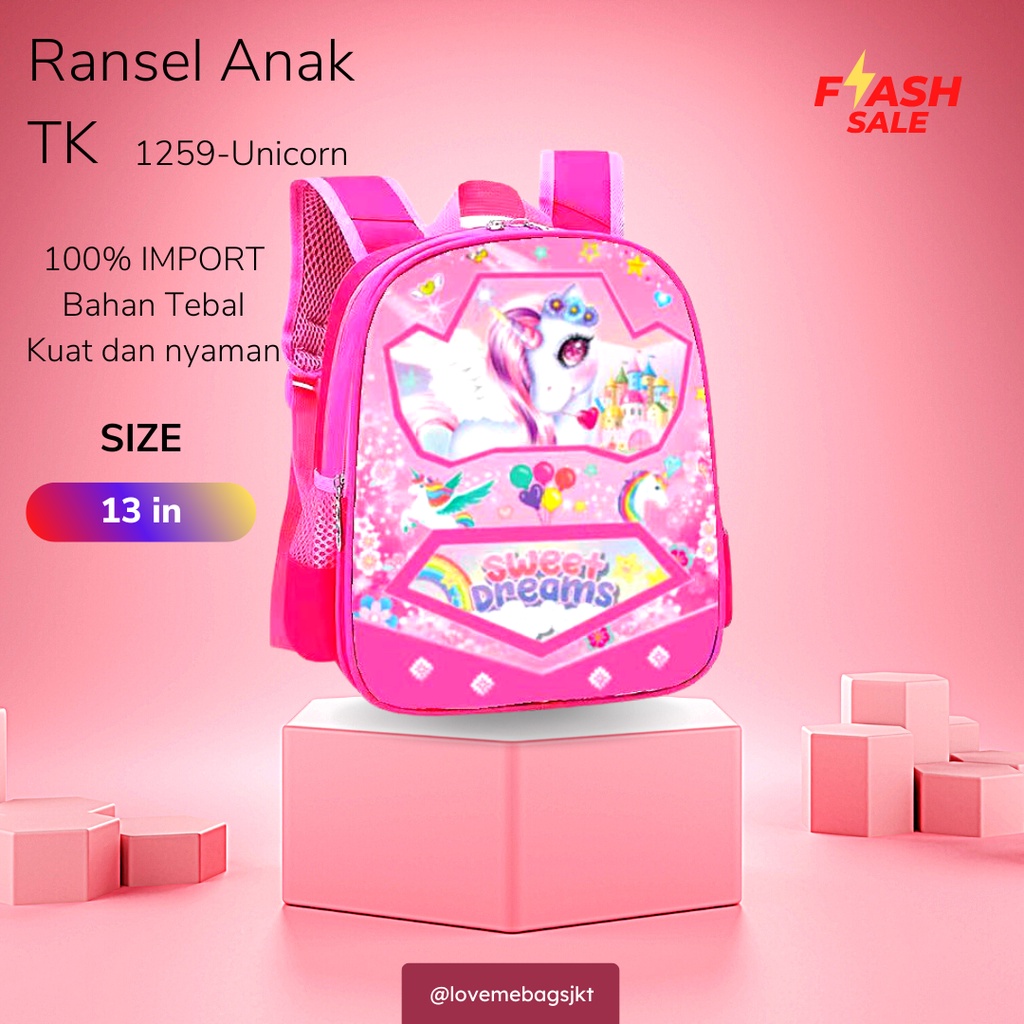 LMB Tas Anak Perempuan TK Import Karakter Lucu Bahan Nilon Kualitas Premium Bagian depan Timbul 6D Kuat Dan Tebal