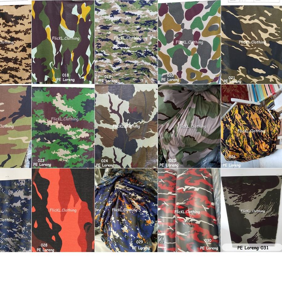 Bahan Kain Kaos Baju PE Polyster Single Loreng Camo Katun Cotton Polos Sablon Rib Kerah