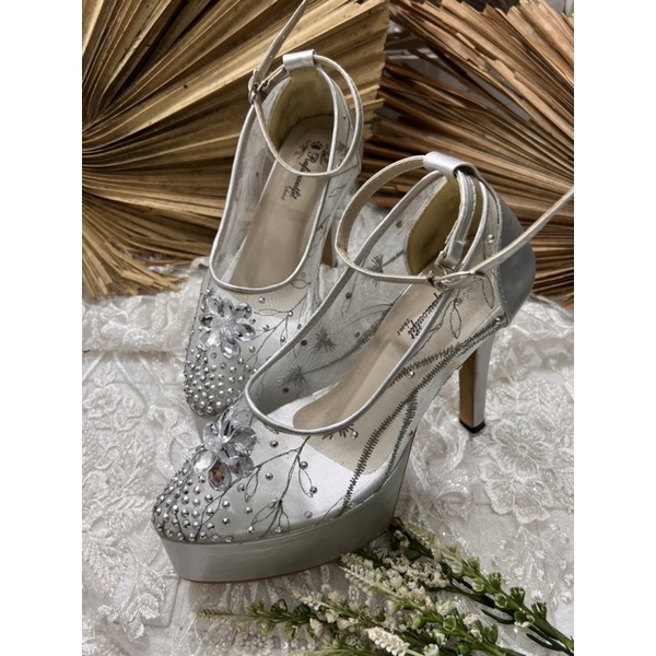 sepatu wanita quinara tali pesta silver 12cm