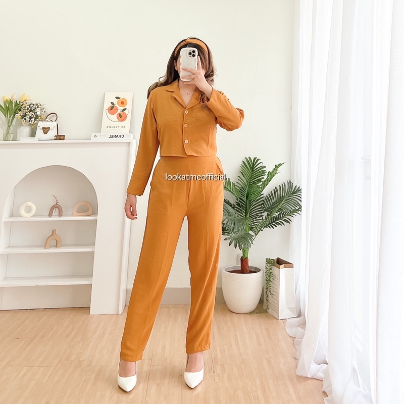 Liana Set Wanita 2in1 Bahan Crinkle Lengan Panjang 421