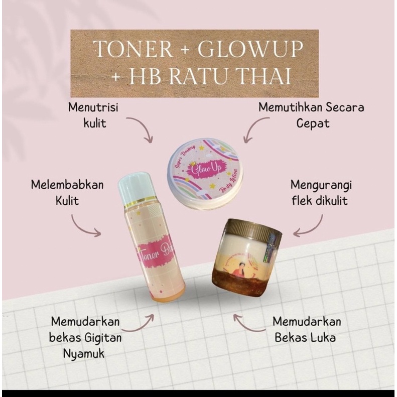 Paket Lengkap Hb Glowup 250 MIL + Toner 100 MIL + Ratu Thailand 300 MiL