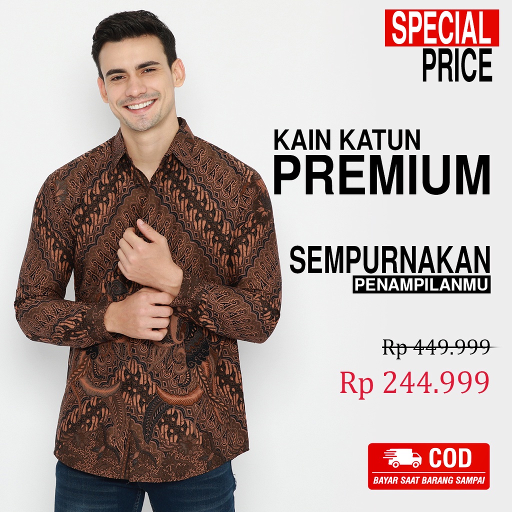 KEMEJA BATIK PRIA Lengan Panjang Premium Parang Seling Kusumo Coklat 726195 Cap 72 - Baju Kemeja Atasan Pakaian Setelan Batik Pria Cowok Laki Laki Remaja Keluarga Kantor Lengan Panjang Modern Slimfit Slim Fit Premium Kekinian