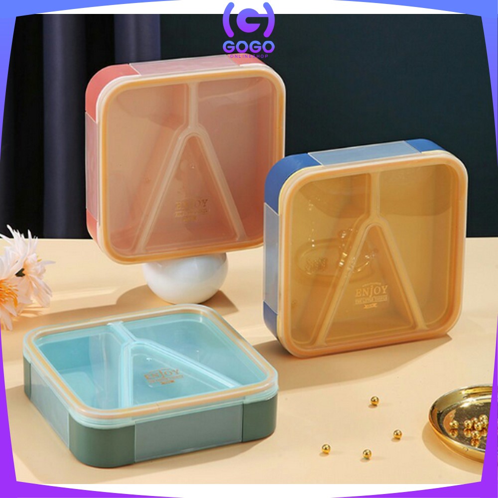 GOGO-C698 Kotak Bento BPA FREE Tempat Makan Set Sendok 3 Sekat Anti Tumpah / Tempat Bekal Sekat Segitiga Set Lunch Box Portable