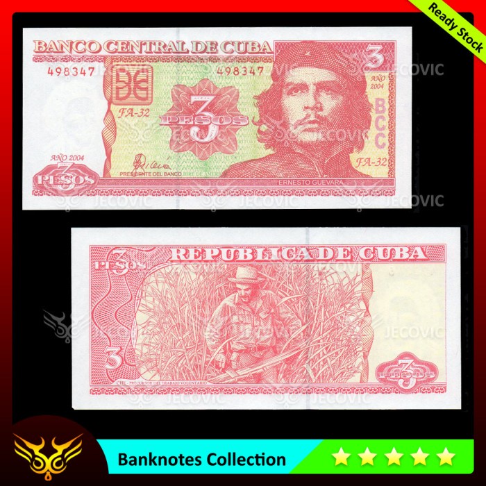 CUBA 3 Pesos 2004 Commemorative Che Guevara , UNC , Uang Asing