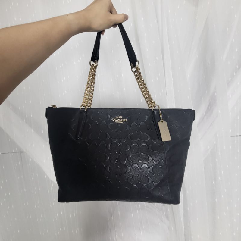 [Preloved] Coach Tote Bag Signature Leather Black