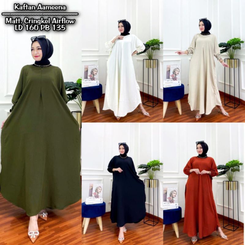 Ameena Kaftan / Kaftan Crinkle Airflow / Gamis Kaftan Jum Jumbo Crinkle Airflow Busui