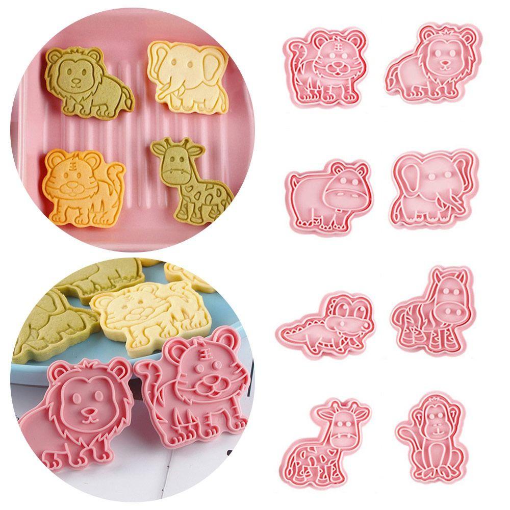 Solighter 8pcs/set Cetakan Biskuit Alat Kue DIY|Cetakan Kue Plunger Plastik Lion