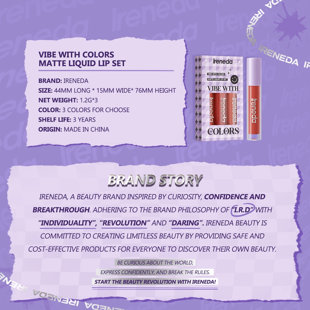 Ireneda Lipcream Set 3 Pcs Transferproof Lip Cream Lipstick Matte Lipmatte Lipstik Ireneda Lipstick Ireneda