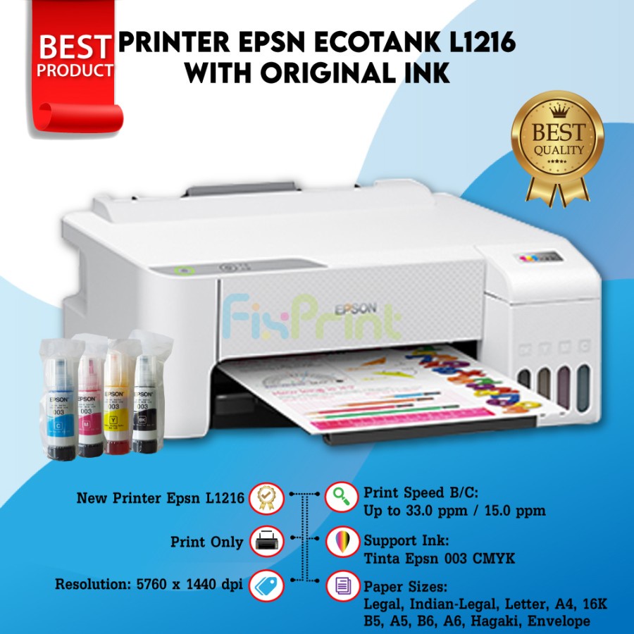 Printer Epson L1210 L 1210 L1216 L 1216 Print Only Tinta Ink 003 Pengganti Printer Epson L1110