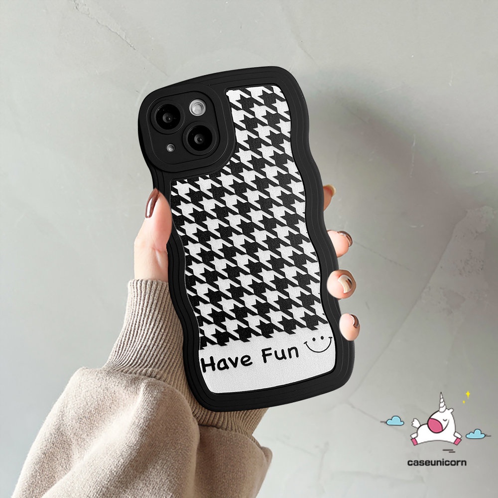 Ins Fashion Case Motif Houndstooth Mi 11T Pro Redmi Note10 10s 9s 9Pro 11Pro+8 9 11s 11 10Pro Redmi 12C A1 9T 10 9A 9C 9 10A 10C A1+POCO X3 NFC Pro M3 Lembut Bergelombang Tepi Sarung